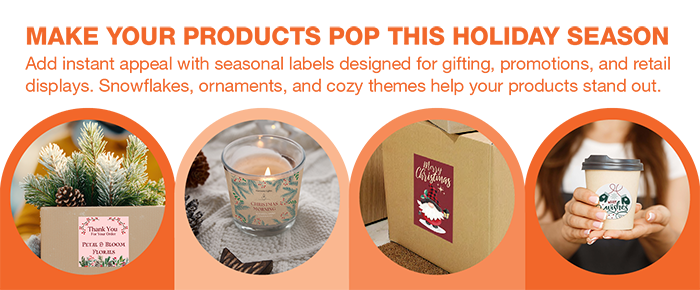 Holiday label works banner with festive design
