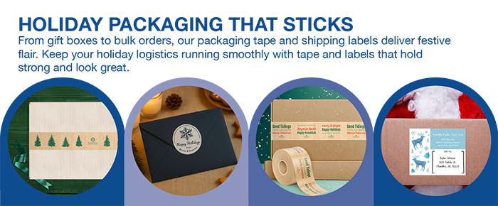Holiday packaging tape and labels