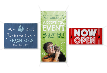 Custom vinyl banners in matte, gloss, and mesh stock options